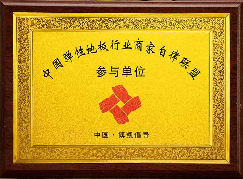 鳳城橡塑-中國彈性地板行業商家自律聯盟參與單位證書